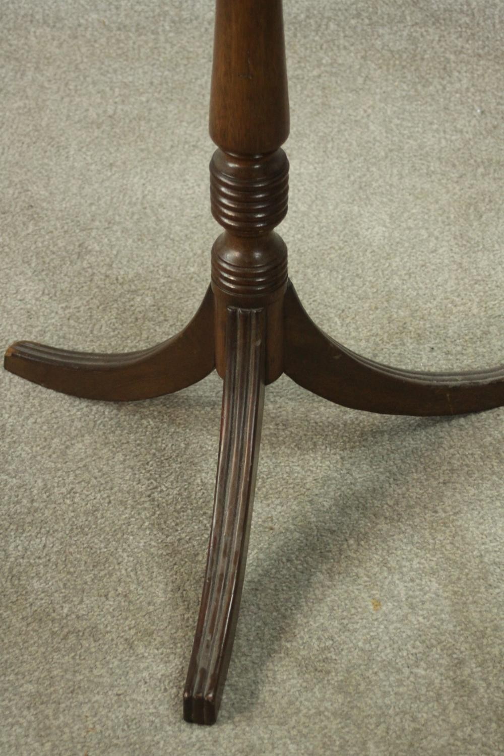 A 19th century walnut occasional table, the rectangular top with inlaid border, on a turned stem - Image 5 of 5