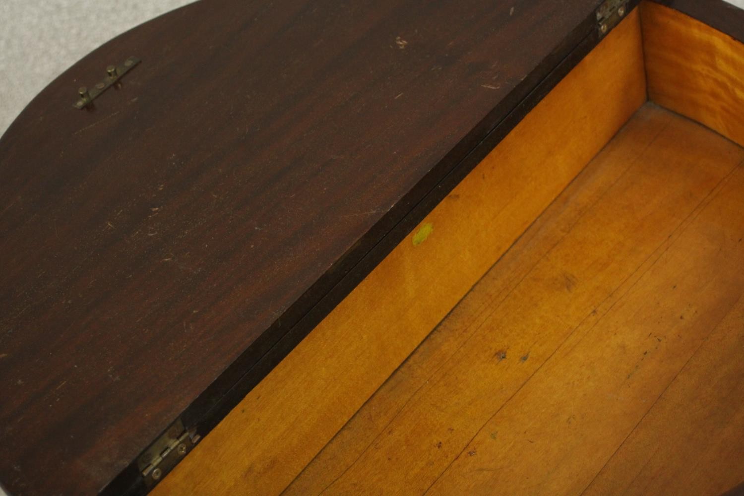 An early 20th century mahogany demi lune side table, with a foldover top opening to reveal a - Image 6 of 7
