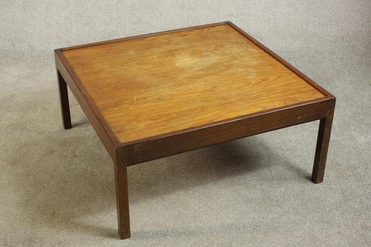 A circa 1960s teak and mahogany coffee table of square form. H.38 W.82cm. - Image 3 of 6