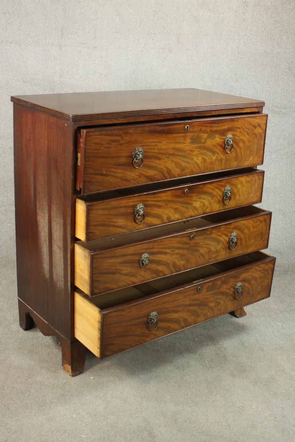 An early 19th century flame mahogany secretaire chest, with a secretaire drawer over three long - Image 5 of 11