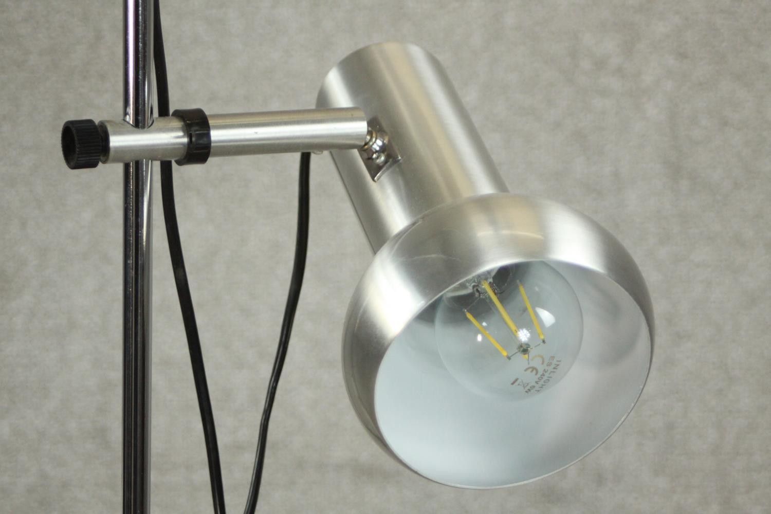 A brushed chrome adjustable twin spotlight floor standing lamps. H.170 Dia.24cm. - Image 4 of 6