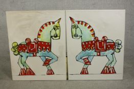 Claudio Giannini (1952- ), pair of large oil on canvases of carousel horses, signed and signed