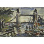 Friedrich Bedrich Feigl (1884 - 1965), watercolour on paper, London Bridge, signed. H.56 W.72cm.