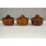 Three Wattisfield honey glaze animal head design soup bowls with lids. H.7 W.17 D.13cm. (each)