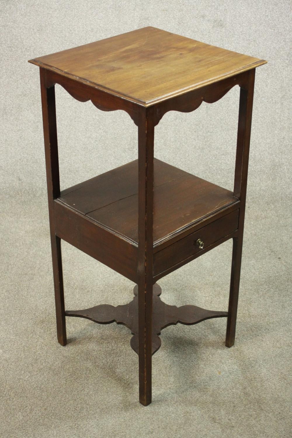 A 19th century mahogany washstand table, the square top with a moulded edge over an undertier with a - Image 3 of 6