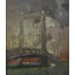 Fred Cuming RA (1930-2022), Albert Bridge December, oil on board, signed lower left, New Grafton