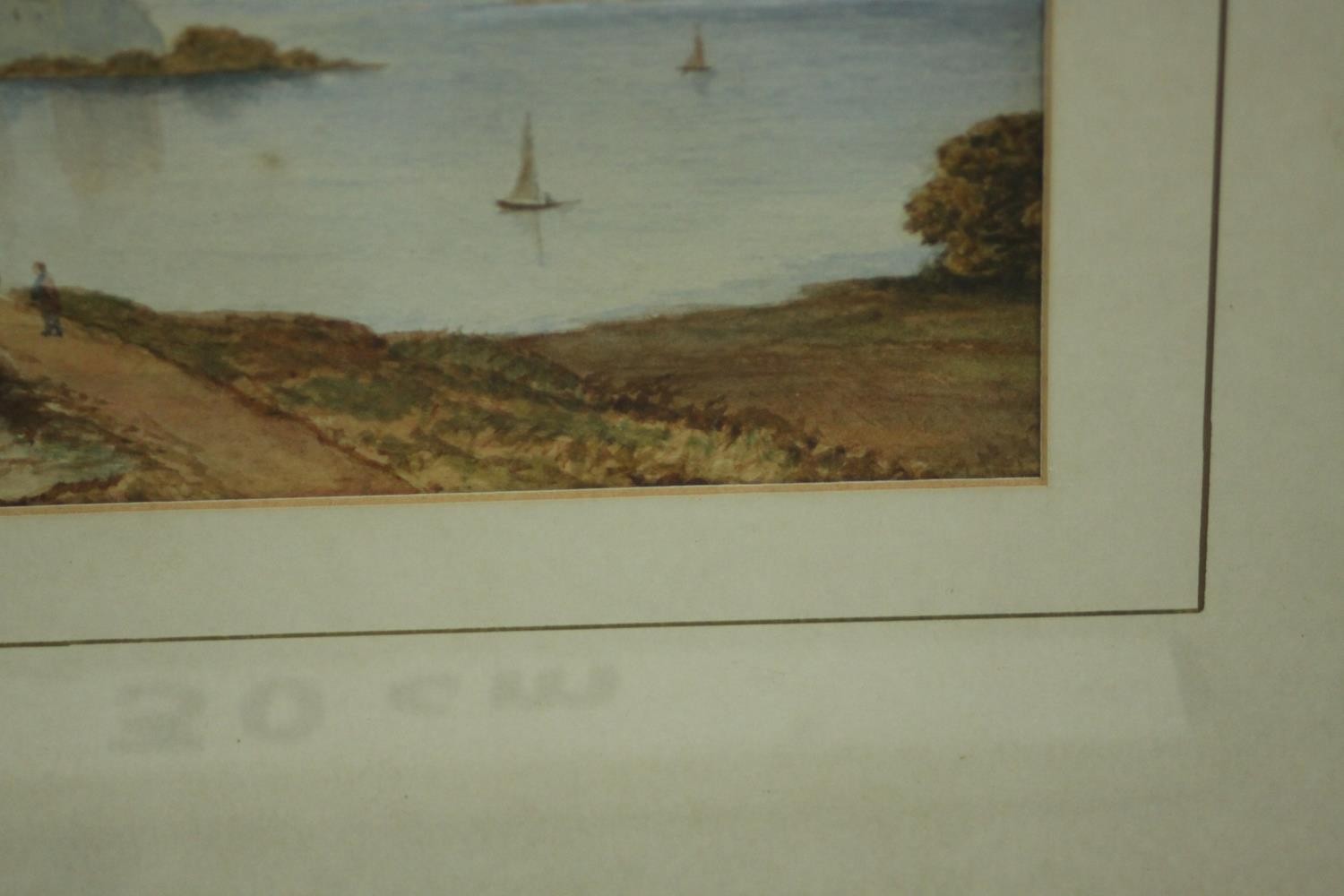 A framed and glazed 19th century watercolour of a lake scene with mountains in the distance, - Image 5 of 7