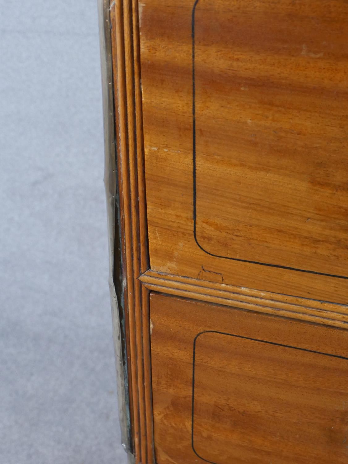 A 19th century camphorwood secretaire campaign chest, in two sections, with a secretaire drawer - Image 8 of 9