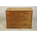A late 19th century walnut chest of two short over two long drawers, on a plinth base (damaged) H.79