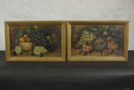 Two framed early 20th century oil on board still lives of fruit, indistinctly signed. H.34 W.