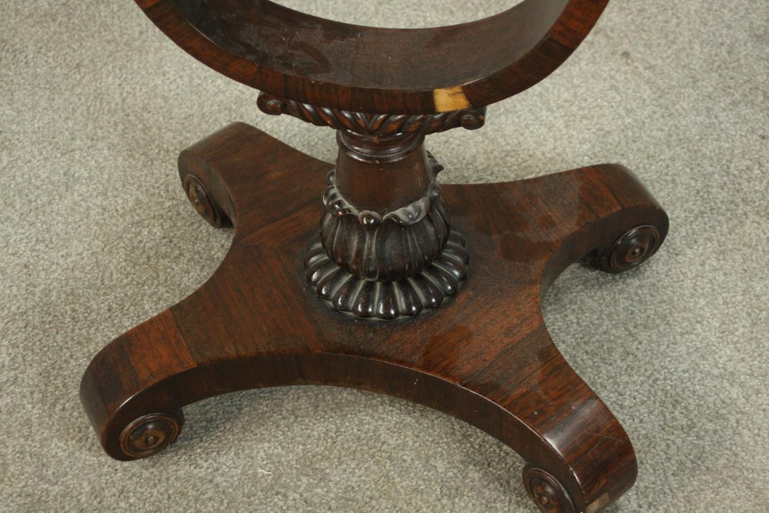 A William IV rosewood drop leaf work table, with a single drawer flanked by applied palm leaves, - Image 9 of 11