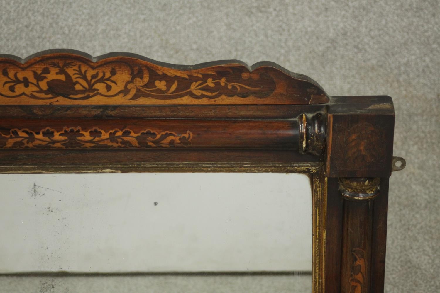 A small Regency rosewood overmantel mirror, the rectangular mirror plate flanked on three sides by - Image 3 of 6