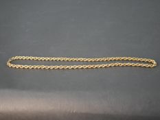 An Italian 18ct 24 inch rope twist chain with secure C-sprung clasp. Stamped 750, Arona. Weight 23g