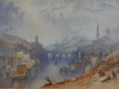 After Joseph Mallord William Turner, Newcastle upon Tyne, watercolour on paper, unsigned. H.33 W.