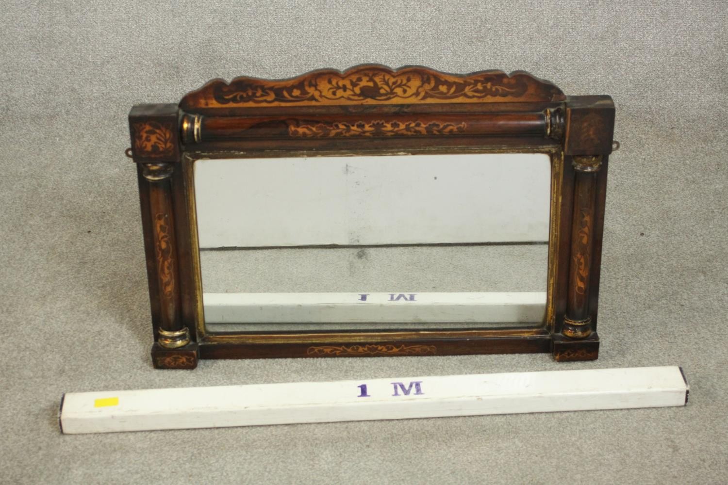 A small Regency rosewood overmantel mirror, the rectangular mirror plate flanked on three sides by - Image 2 of 6