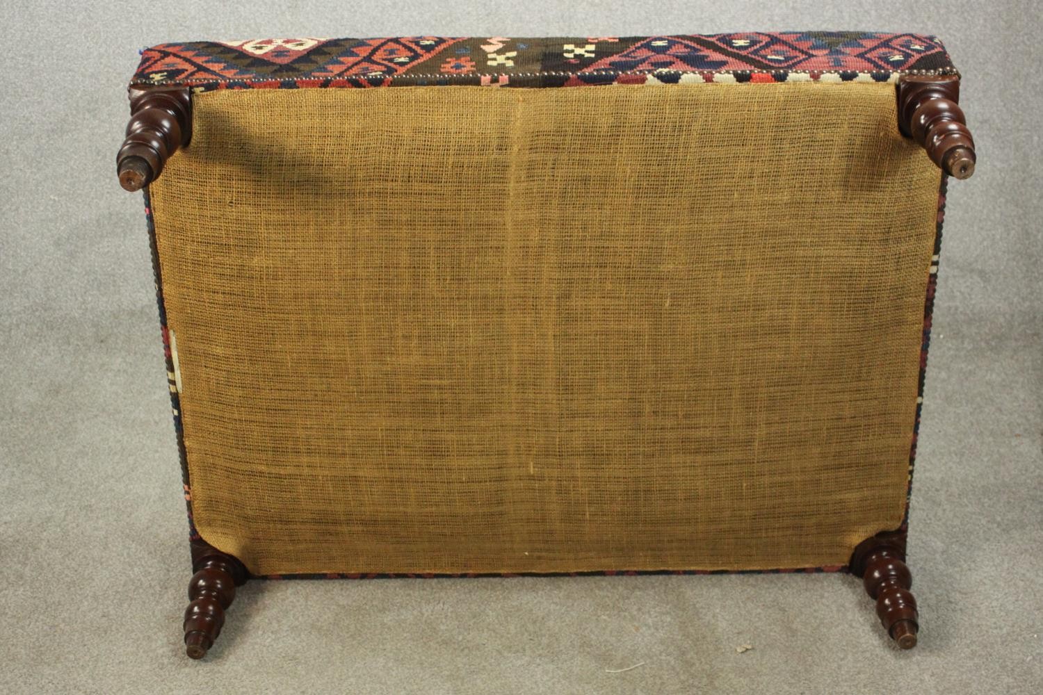 A contemporary footstool, of rectangular form upholstered in kilim fabric, on turned legs. H.33 W. - Image 6 of 6