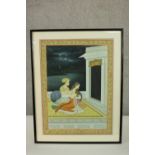 A 19th century Indo-Persian watercolour on paper, a couple of young lovers under a stormy sky, in