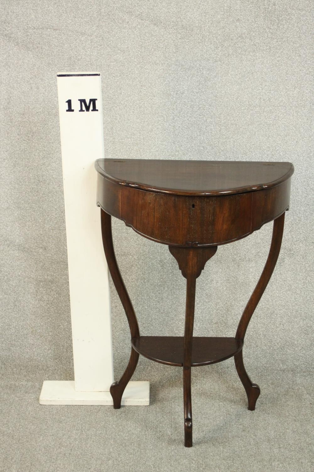 An early 20th century mahogany demi lune side table, with a foldover top opening to reveal a - Image 2 of 7
