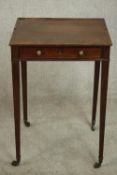 A George III mahogany occasional table, the rectangular top with a shallow three quarter gallery