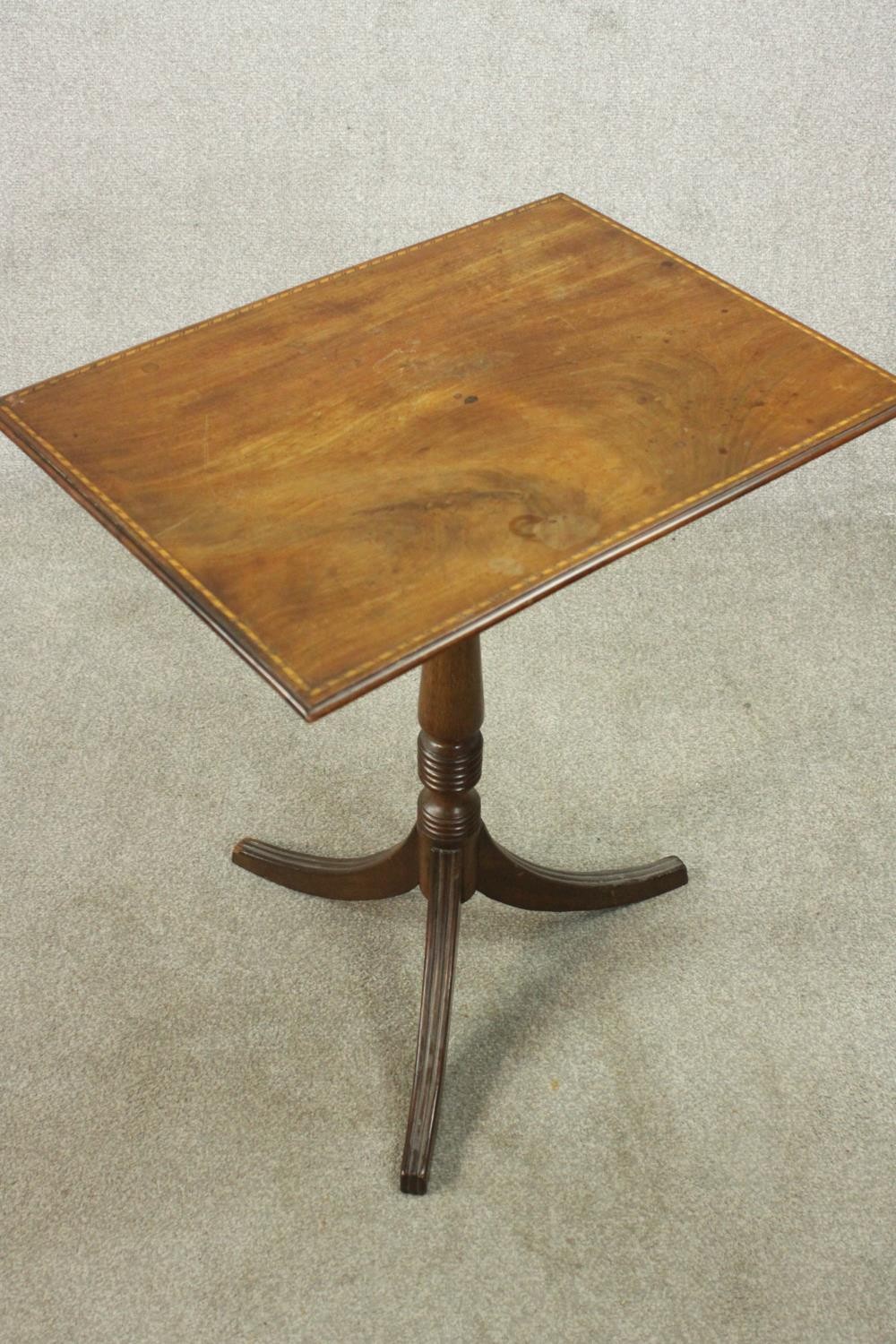 A 19th century walnut occasional table, the rectangular top with inlaid border, on a turned stem - Image 4 of 5