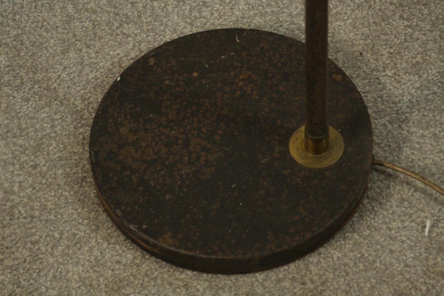A 1950's standard lamp, with an adjustable brass arm on a black painted stem with a circular black - Image 5 of 5