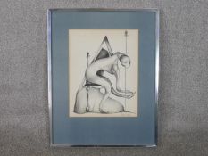 Edward Toledano (1919 - 2009), charcoal on paper, surreal figure study, signed. H.62 W.49cm