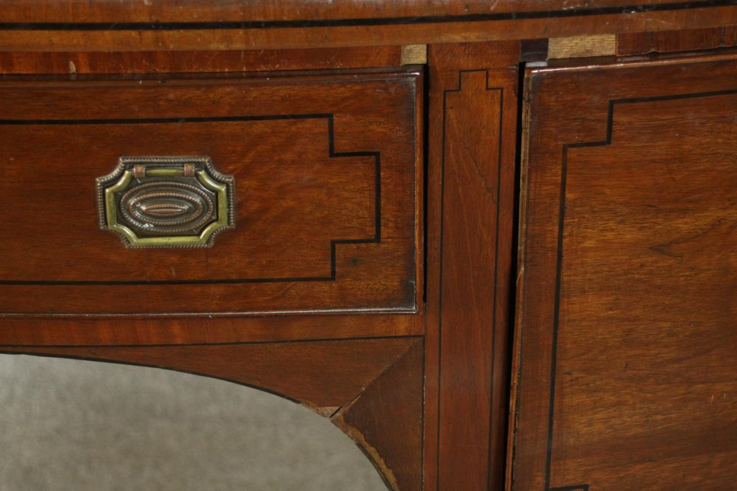 A Regency mahogany bow front sideboard, with a central drawer flanked by two deep drawers on - Image 4 of 13