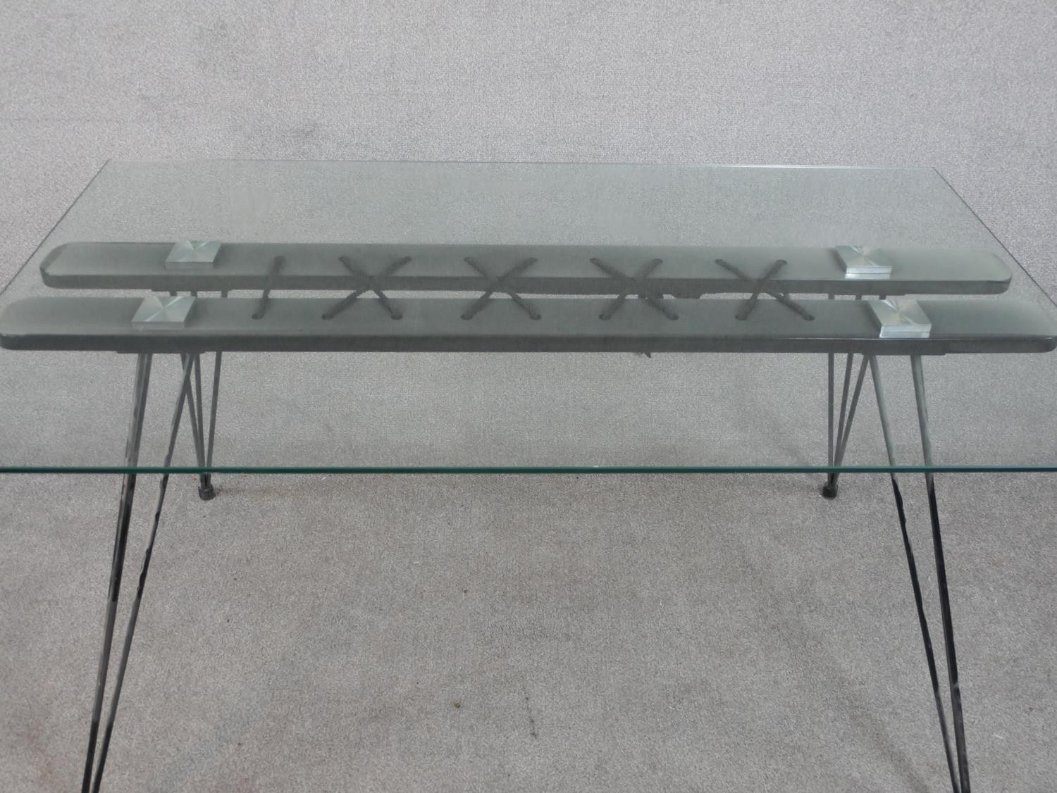 A 20th century dining table, with a rectangular plate glass top, the base woven together with rope - Image 4 of 5