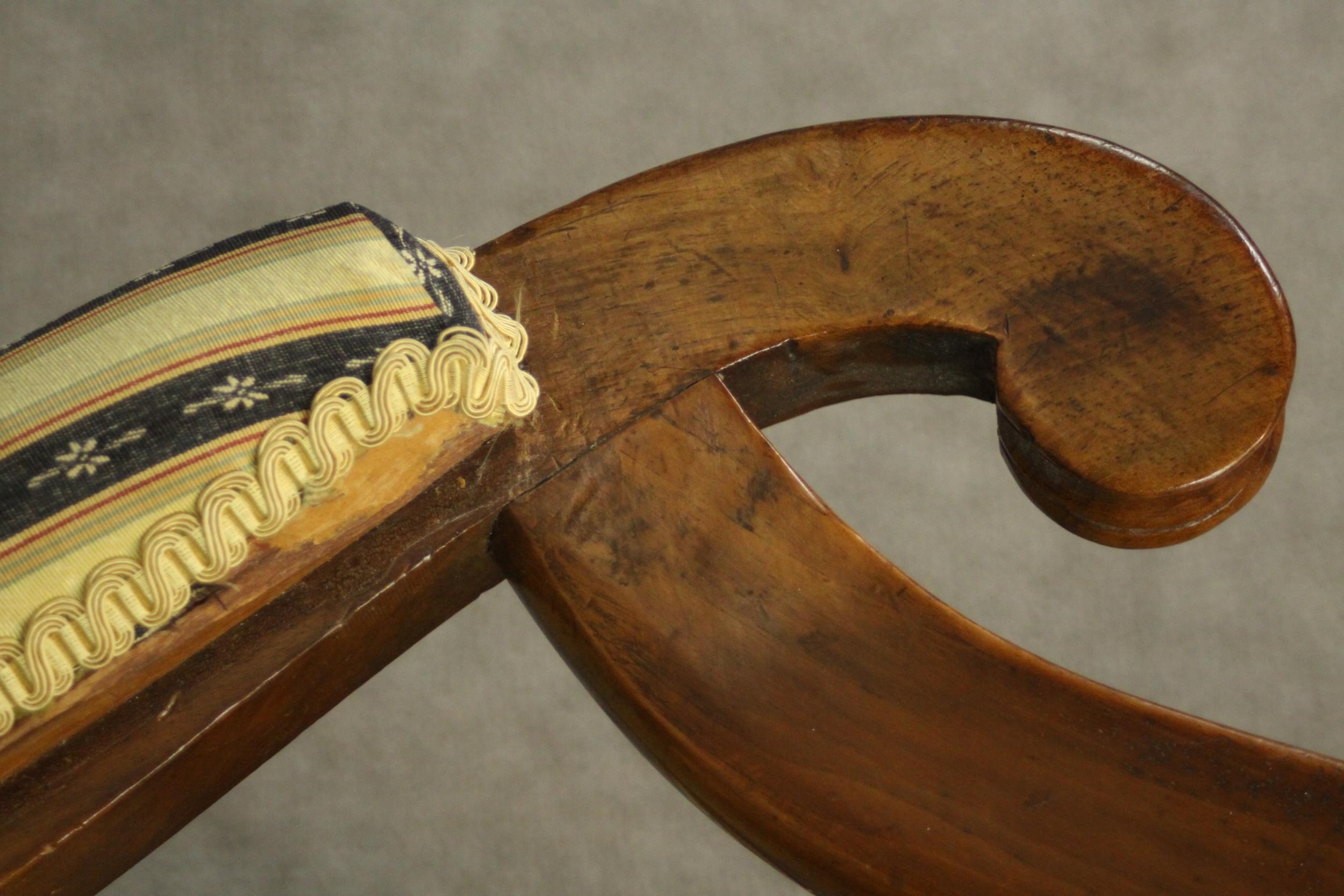 Two similar Victorian walnut slipper chairs, with striped upholstery, one with open arms, on - Image 18 of 21