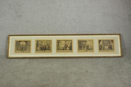 Abraham Bosse , 1602-1676), a framed set of 19th century hand coloured engravings of