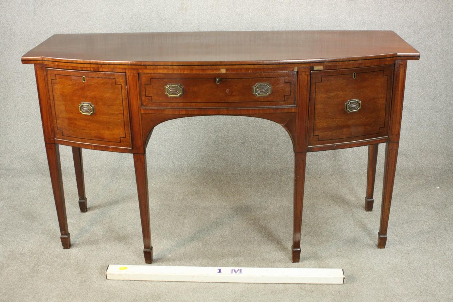 A Regency mahogany bow front sideboard, with a central drawer flanked by two deep drawers on - Image 2 of 13