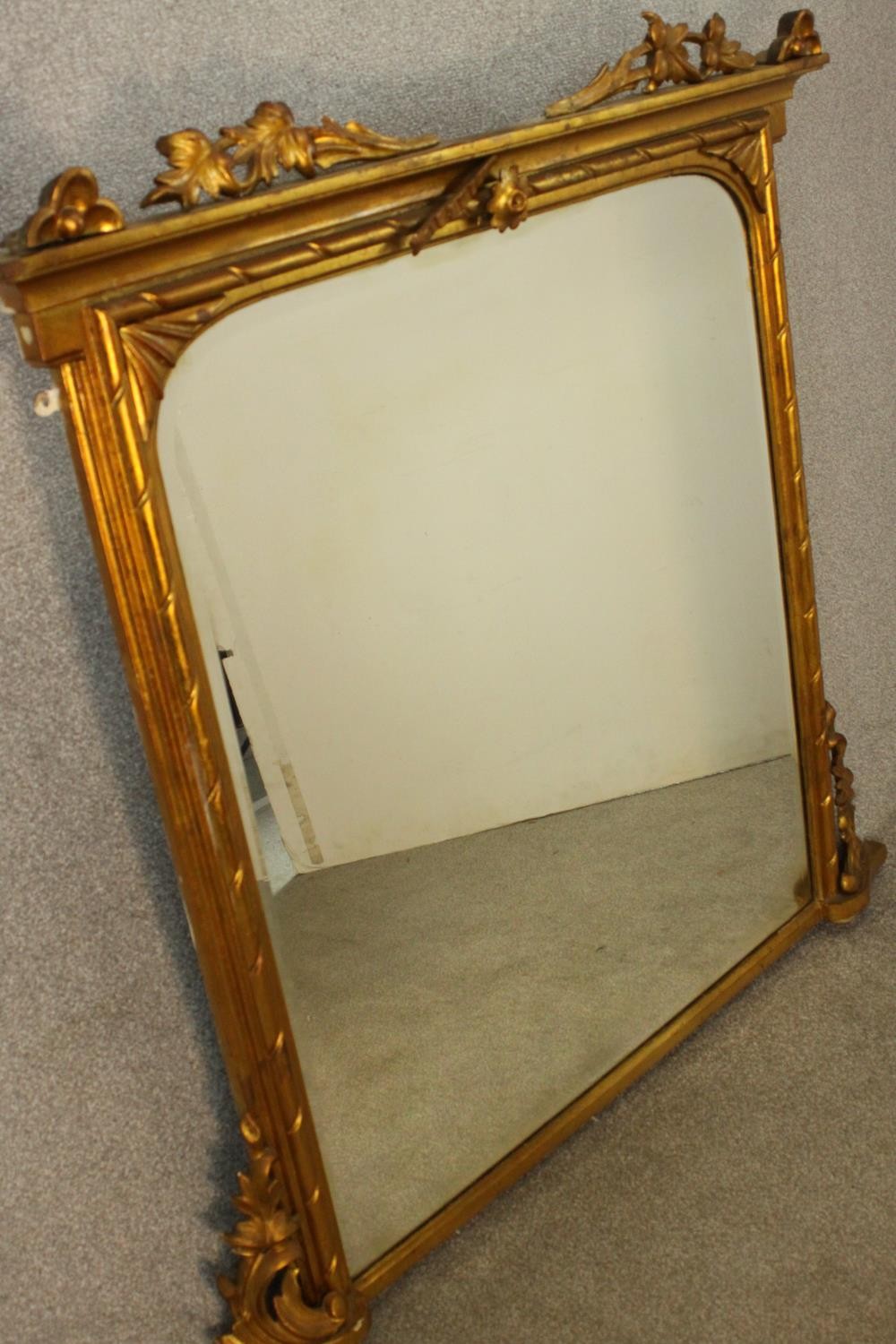 A Victorian giltwood framed overmantel mirror of rectangular form, the bevelled mirrored plate - Image 3 of 9