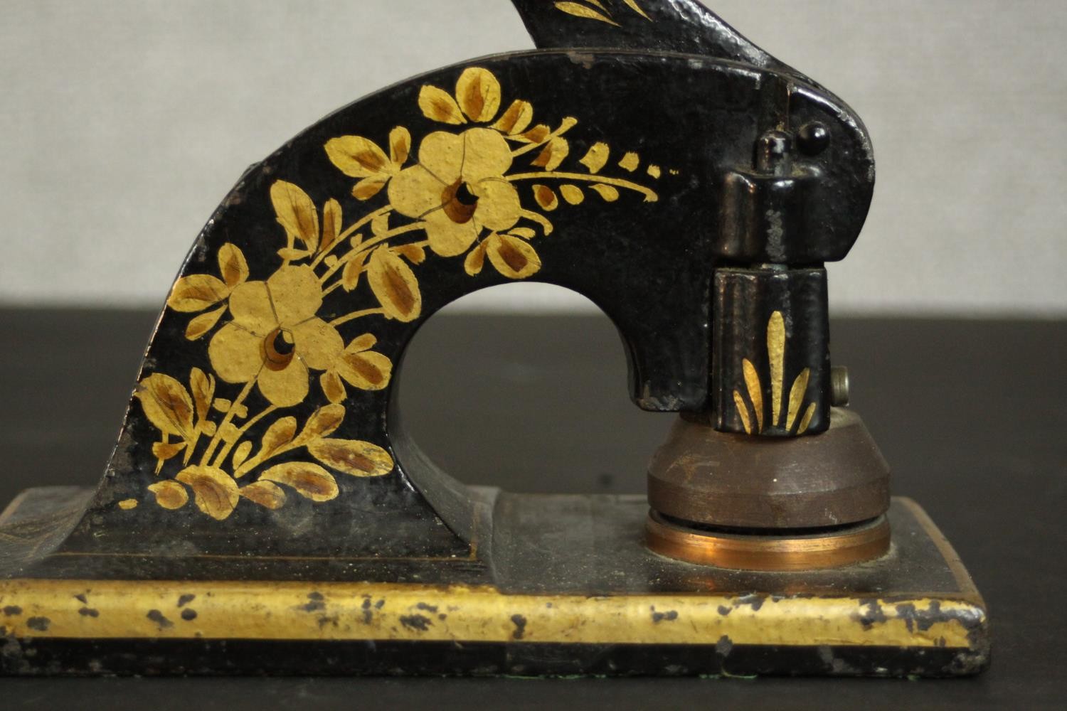 Three Victorian T. H. Marriot gilded iron paper presses, each decorated with a floral and foliate - Image 4 of 6