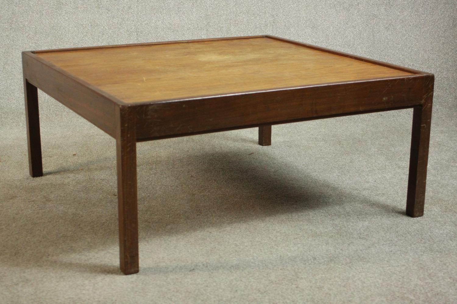 A circa 1960s teak and mahogany coffee table of square form. H.38 W.82cm. - Image 5 of 6