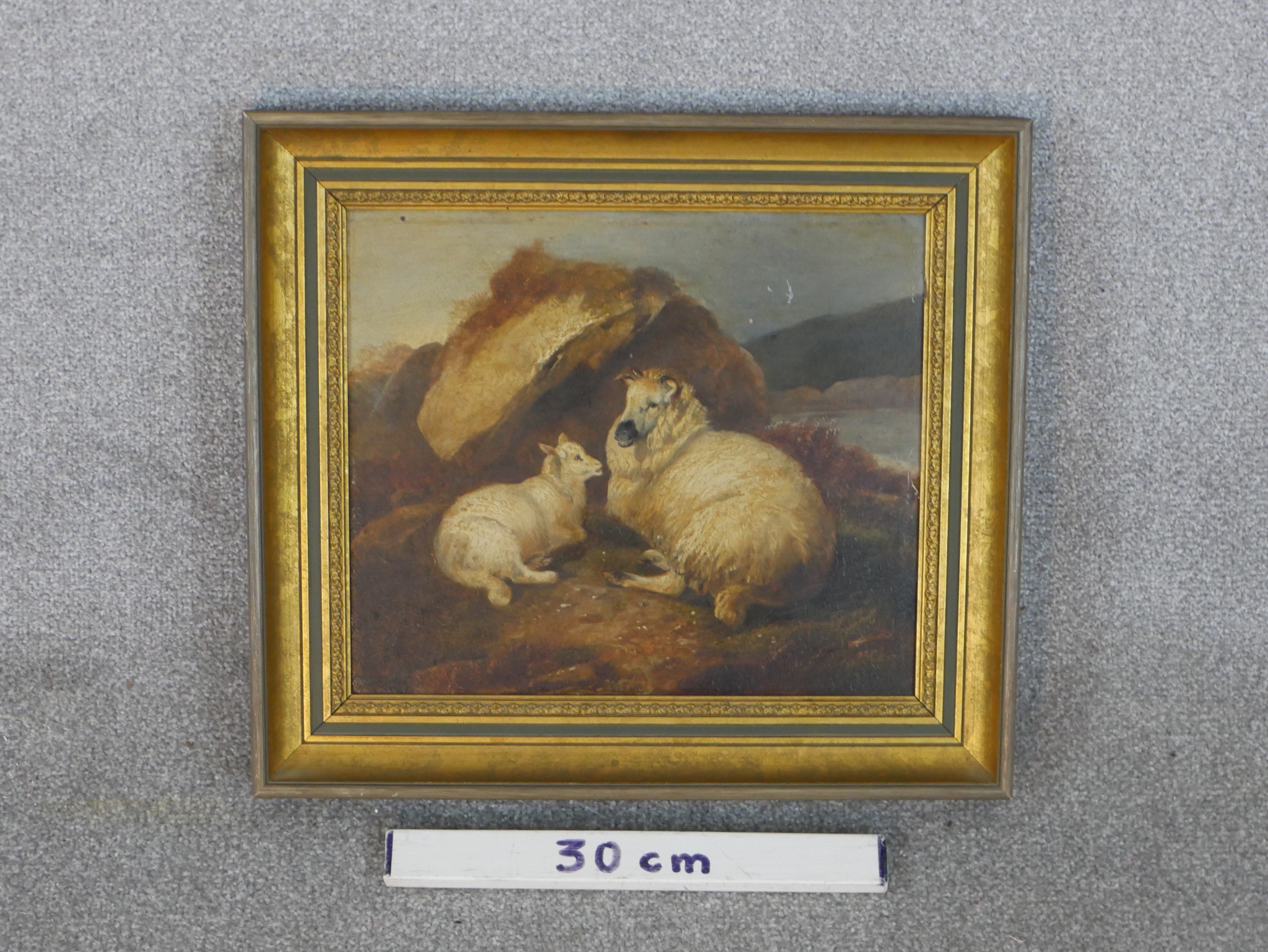 James Charles Morris, 19th Century, oil on board of a sheep with lamb by rocks, signed and inscribed - Image 3 of 6