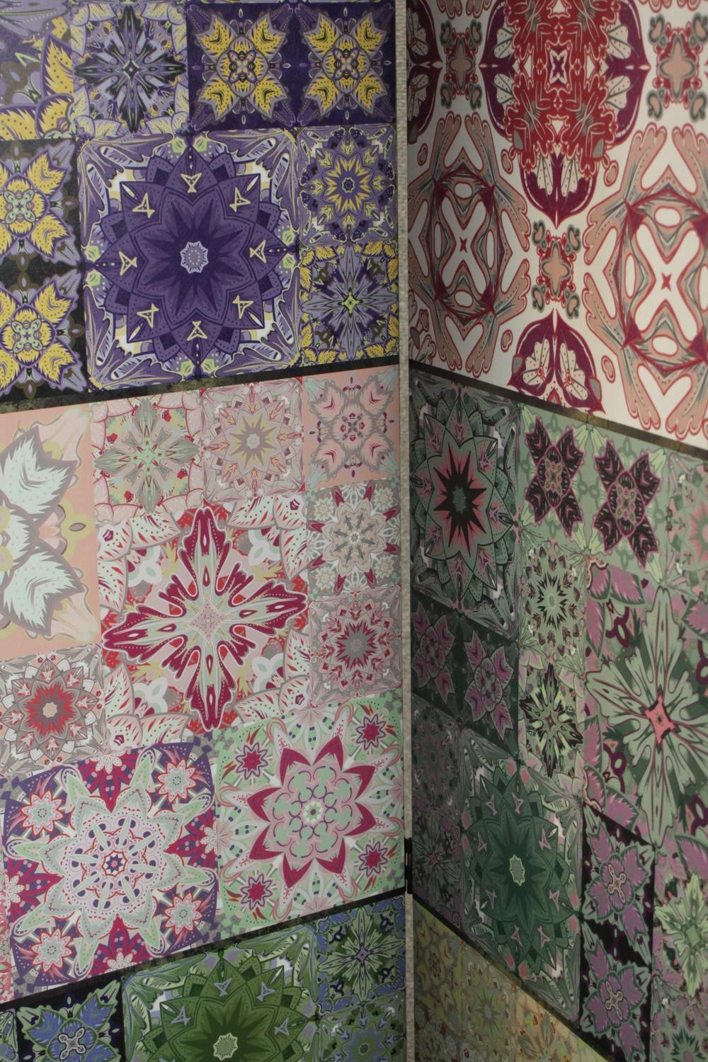 A contemporary five fold screen, each fold with four panels depicting a variety of tile designs in - Image 5 of 5