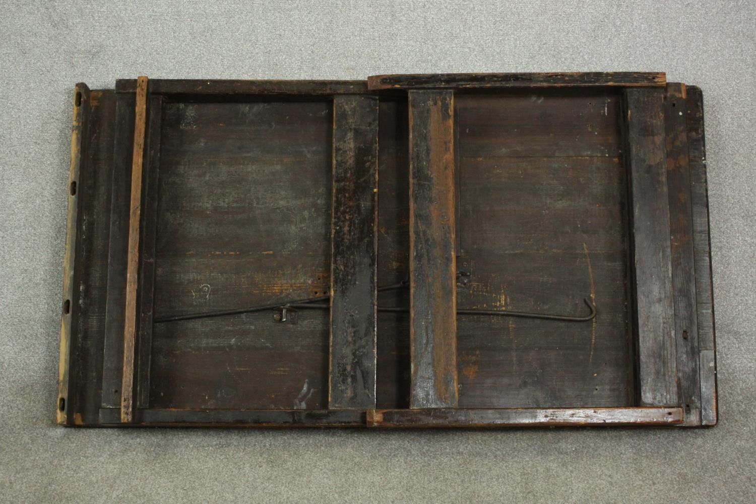 A pine folding trestle table, with a rectangular plank top on folding end supports. H.68 W.136 D. - Image 8 of 8