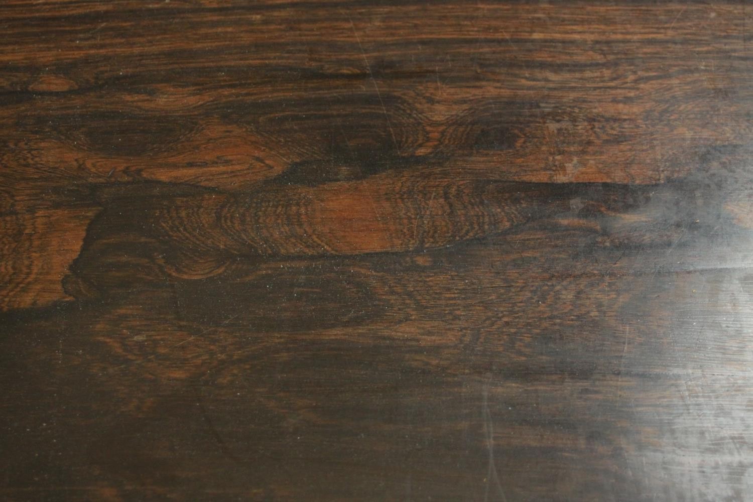 A William IV rosewood drop leaf work table, with a single drawer flanked by applied palm leaves, - Image 6 of 11