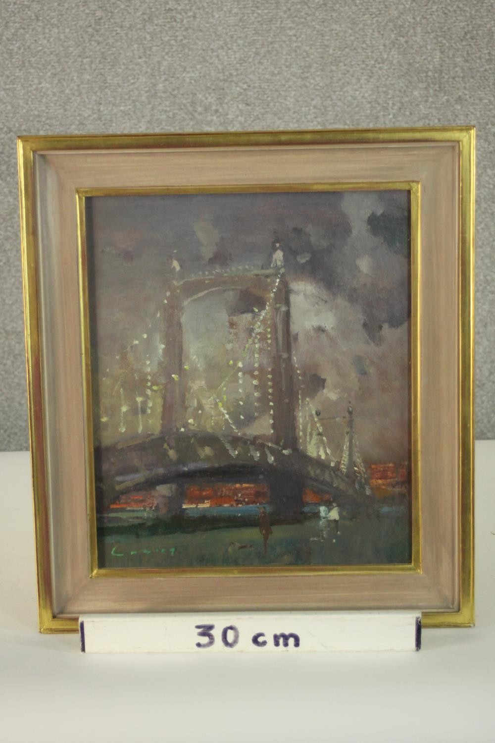 Fred Cuming RA (1930-2022), Albert Bridge December, oil on board, signed lower left, New Grafton - Image 3 of 5
