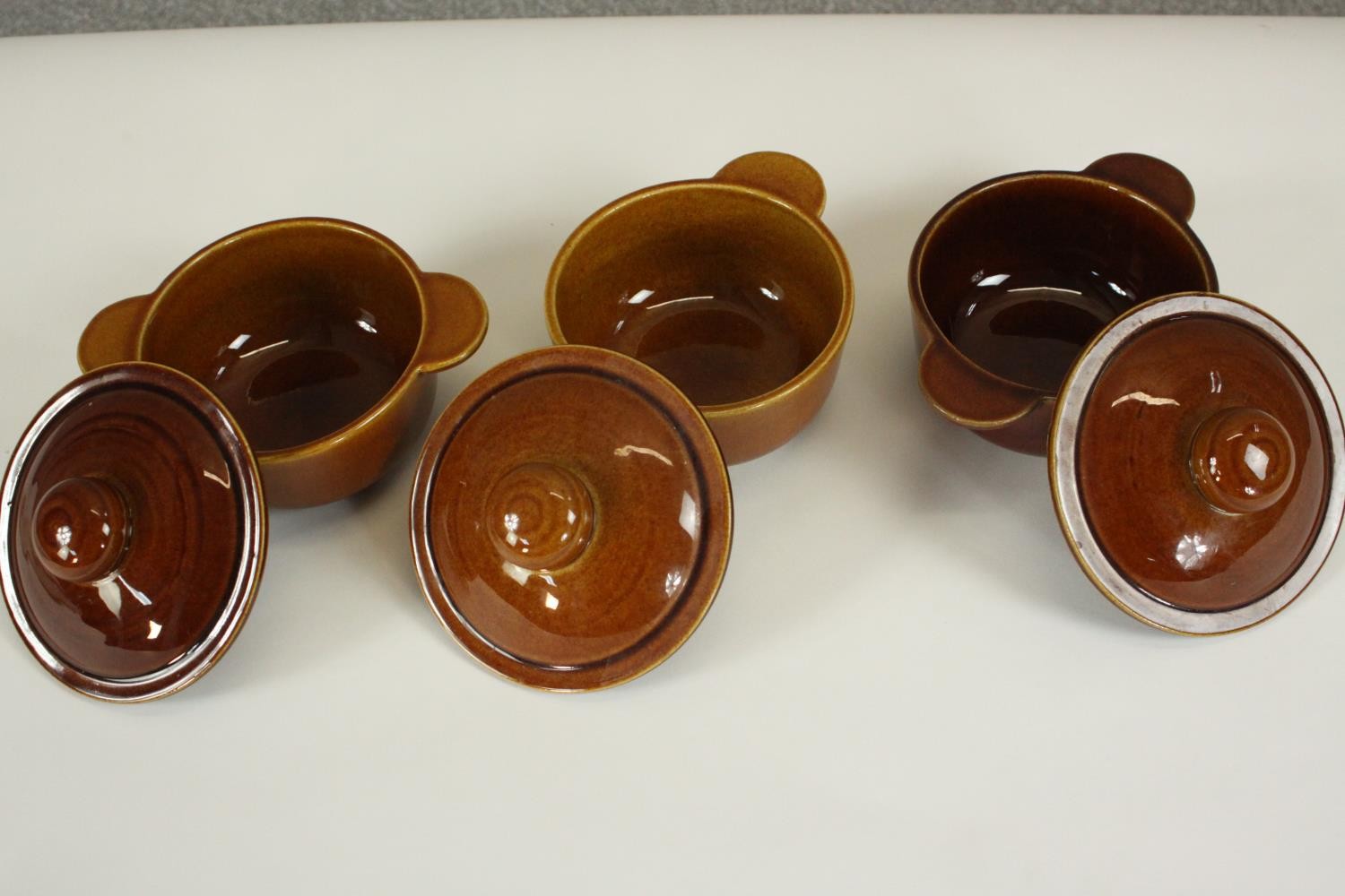 Three Wattisfield honey glaze animal head design soup bowls with lids. H.7 W.17 D.13cm. (each) - Image 3 of 7