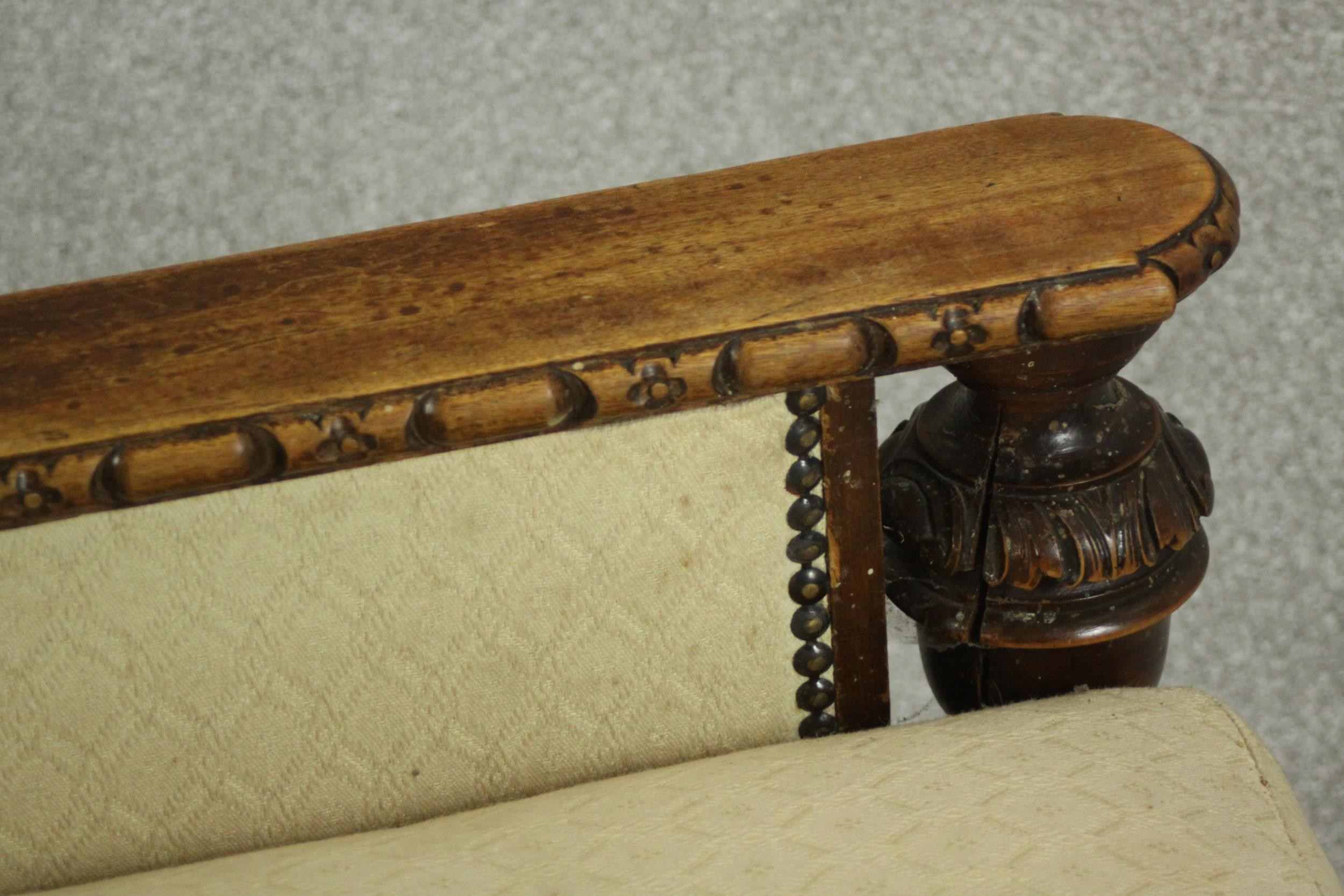 A pair of early 20th century oak armchairs, upholstered in cream fabric, with carved cup and cover - Image 10 of 10