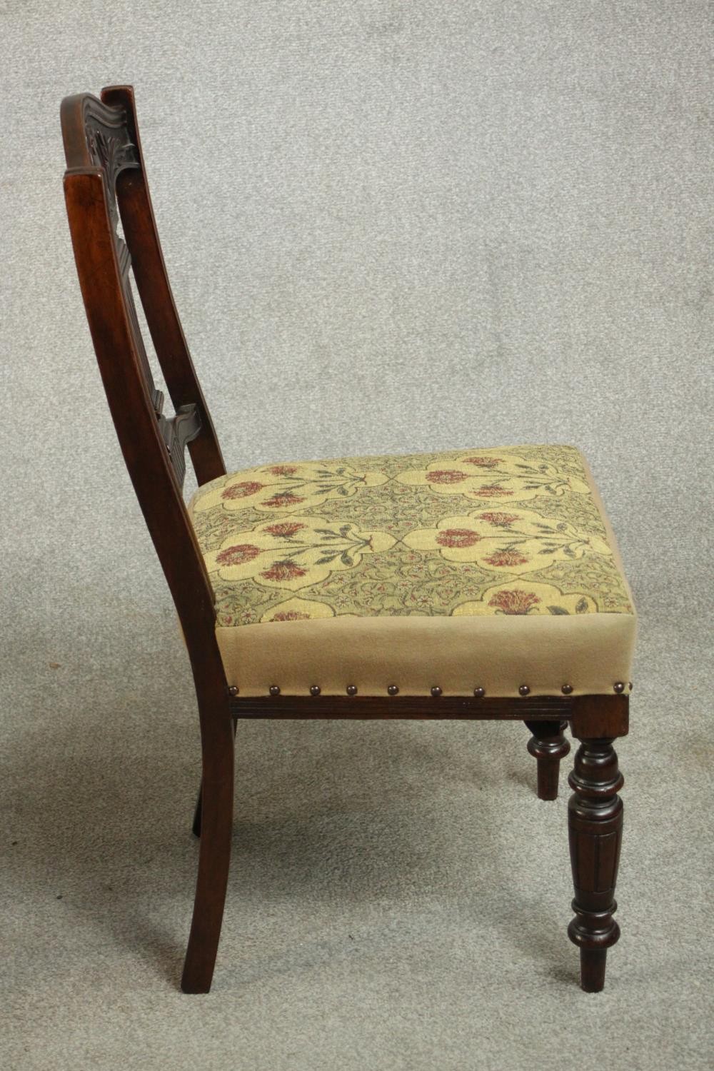 A harlequin set of four late Victorian walnut dining chairs, comprising two pairs of dining chairs - Image 6 of 7