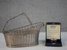 A cased Battle of Trafalgar bicentenary gilt metal lidded and porcelain trinket box along with a
