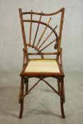 A Victorian Japanese inspired Aesthetic Movement bamboo side chair of unusual design, with a