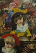 After Jean Calogero (1922 - 2001), oil on canvas, dolls, unsigned. H.92 W.78cm.