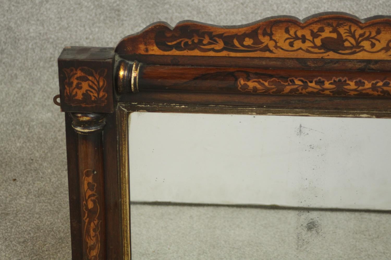 A small Regency rosewood overmantel mirror, the rectangular mirror plate flanked on three sides by - Image 4 of 6