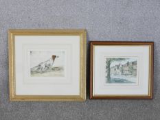Two framed and glazed prints. Reuben Ward Binks, signed hand coloured engraving of an English Setter