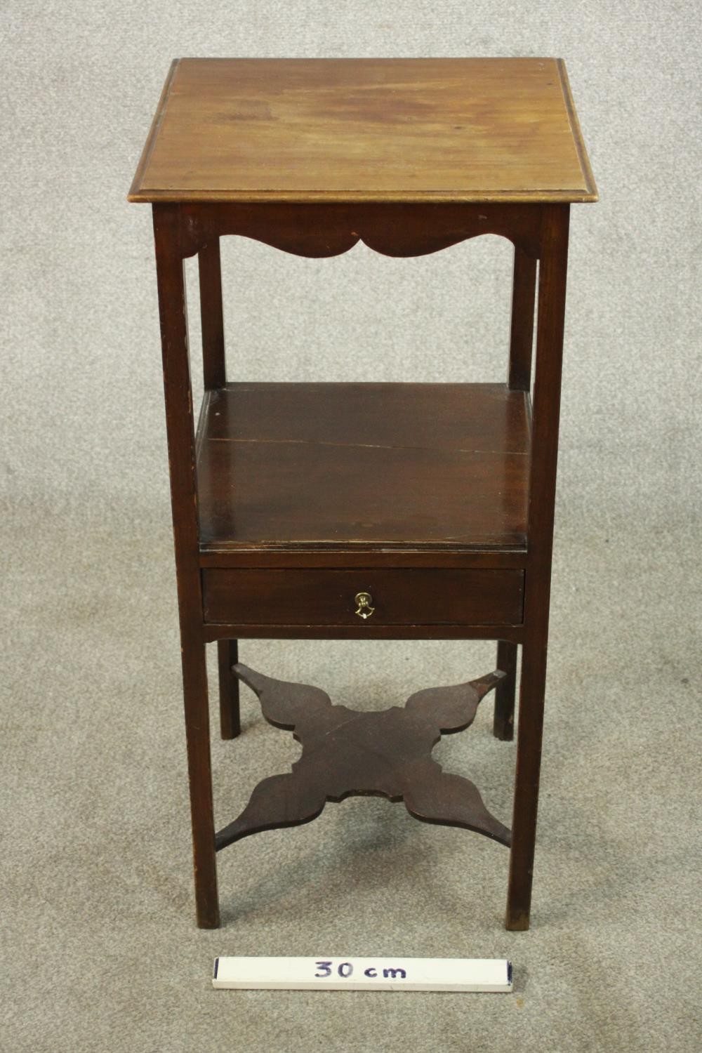 A 19th century mahogany washstand table, the square top with a moulded edge over an undertier with a - Image 2 of 6