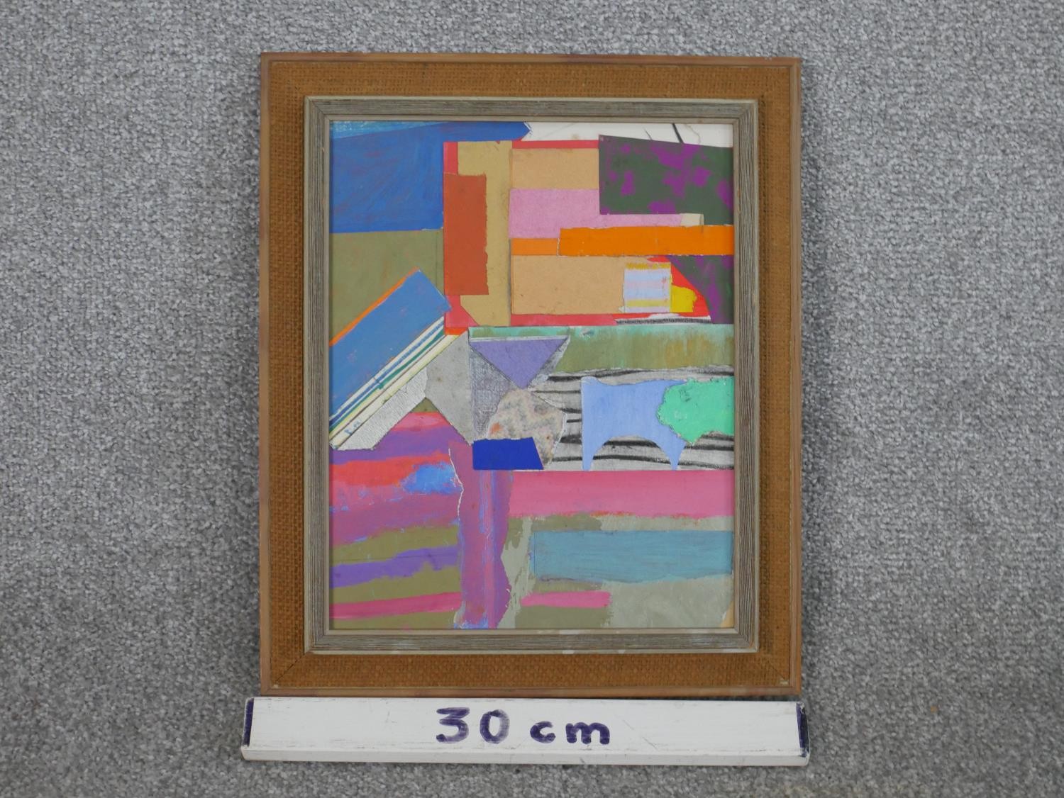 A framed polychrome mixed media collage, abstract composition, unsigned. H.35 W.39.5cm - Image 3 of 5