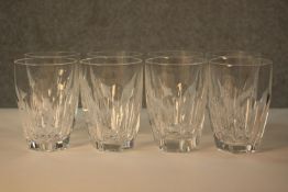 A set of eight 19th century Waterford crystal tumbler glasses, with cut bowls, etched 'Waterford' to